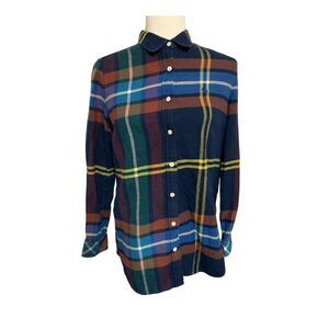 beanpole womens blue green red flannel plaid long sleeve top shirt 95 medium